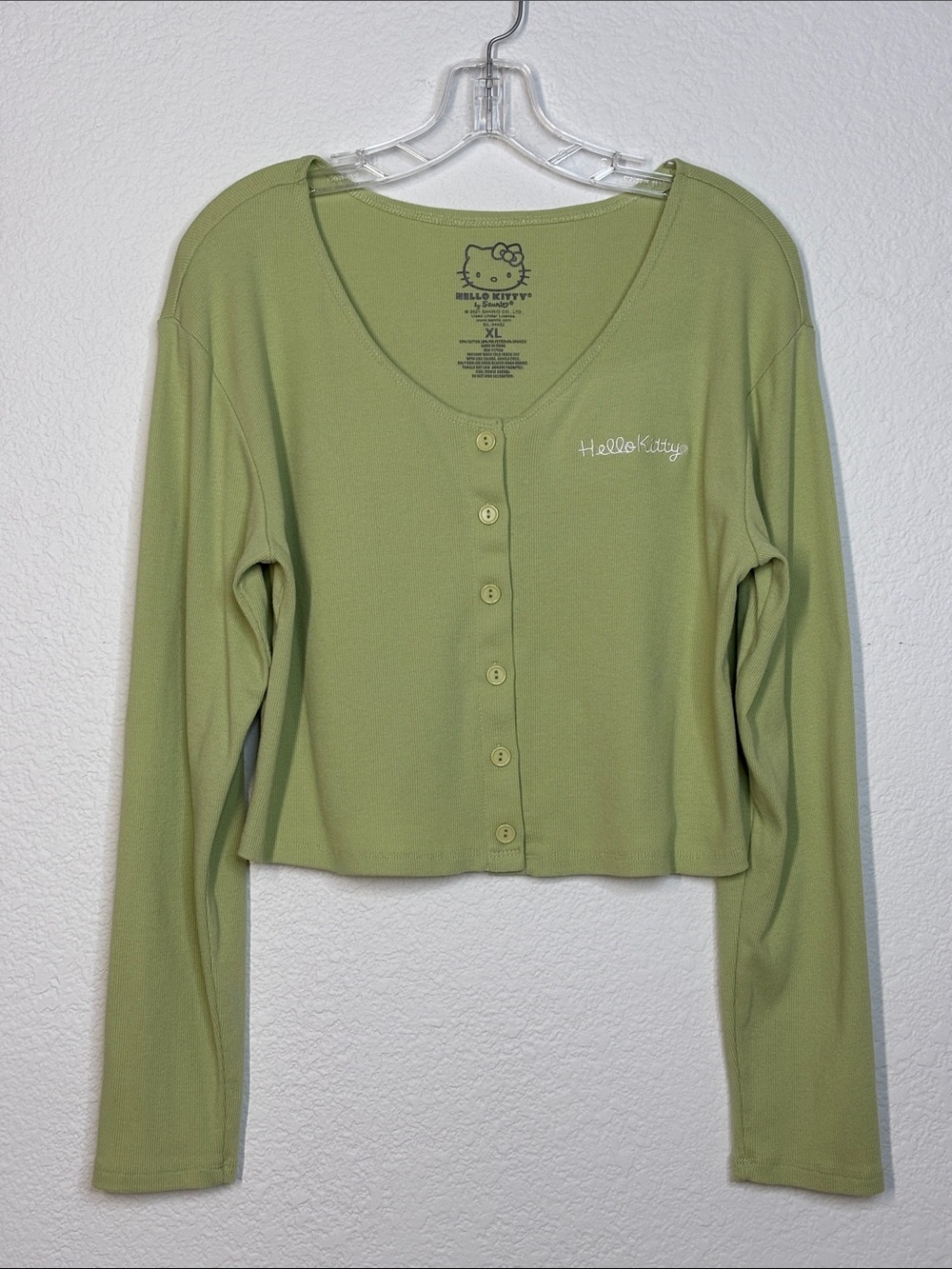 Hello Kitty Celery Green Cropped Button-Up Top